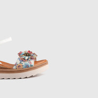 Leather Comfort Wedges White Multi 11641 Sandals | familyshoecentre
