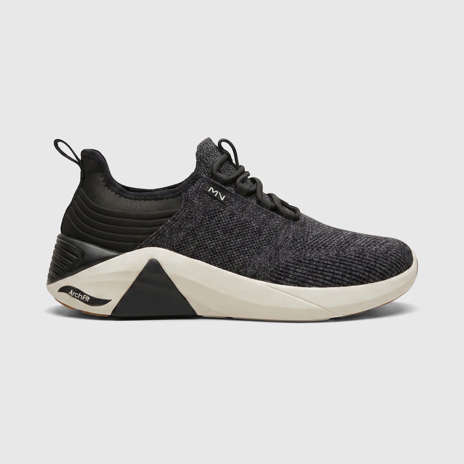 Mark Nason X Skechers Ladies Comfort Sneaker in black and grey, featuring Arch Fit technology and a knit upper.