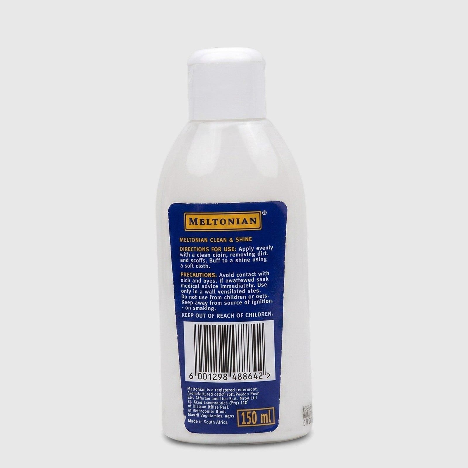 Meltonian Clean & Shine For All Colors 150ML white bottle, a shoe and leather cleaner product with a blue label, shown from