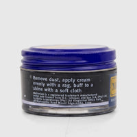 Meltonian Shoe Cream Black 50ML in a dark cylindrical jar with a blue ribbed lid, standing upright.