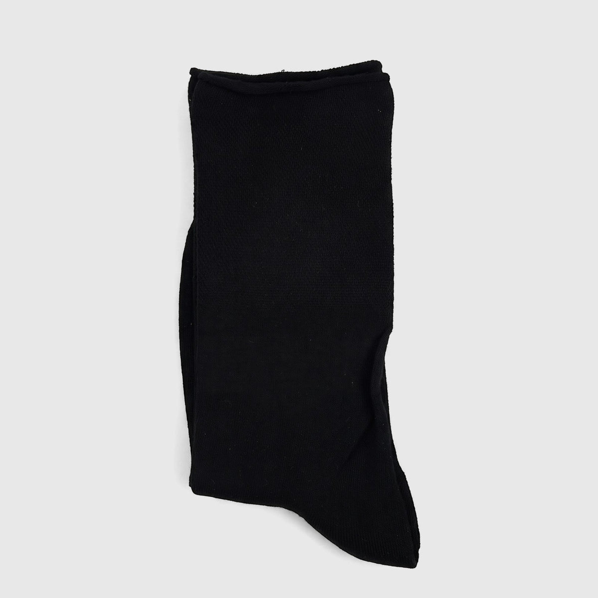 A single men's black bamboo diabetic sock, presented in a flat-lay view. The sock features a smooth knit texture and a
