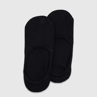 A pair of men's black bamboo invisible socks, product code 10210, displayed flat-lay on a white surface, showcasing their