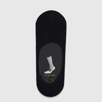 A single black men's bamboo invisible sock, designed for no-show wear, featuring an anti-slip system and bamboo branding.