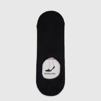Black Men's Bamboo Invisible Socks, UK size 6 to 11, displayed flat with branding card visible.
