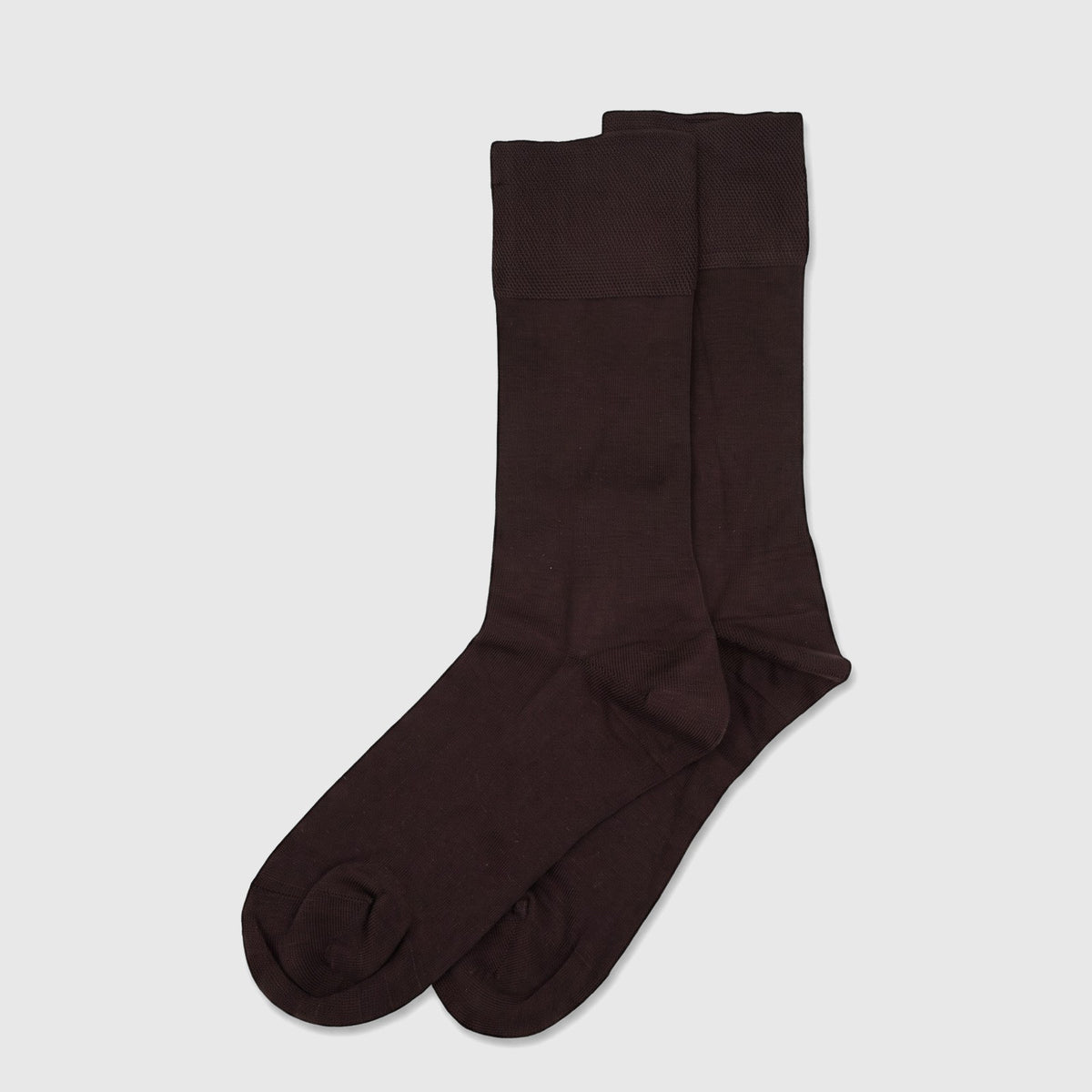 A pair of dark brown men's bamboo pure cotton socks, art no. 974, size UK5 to UK6, laid flat to showcase their soft texture.