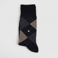 Men's Bamboo Socks Art No.918 in black with brown and gray argyle pattern, ankle-to-calf length for formal wear.