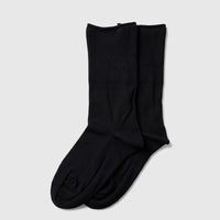 Pair of men's black bamboo diabetic socks, size UK 6 to UK 11, laid flat for display.