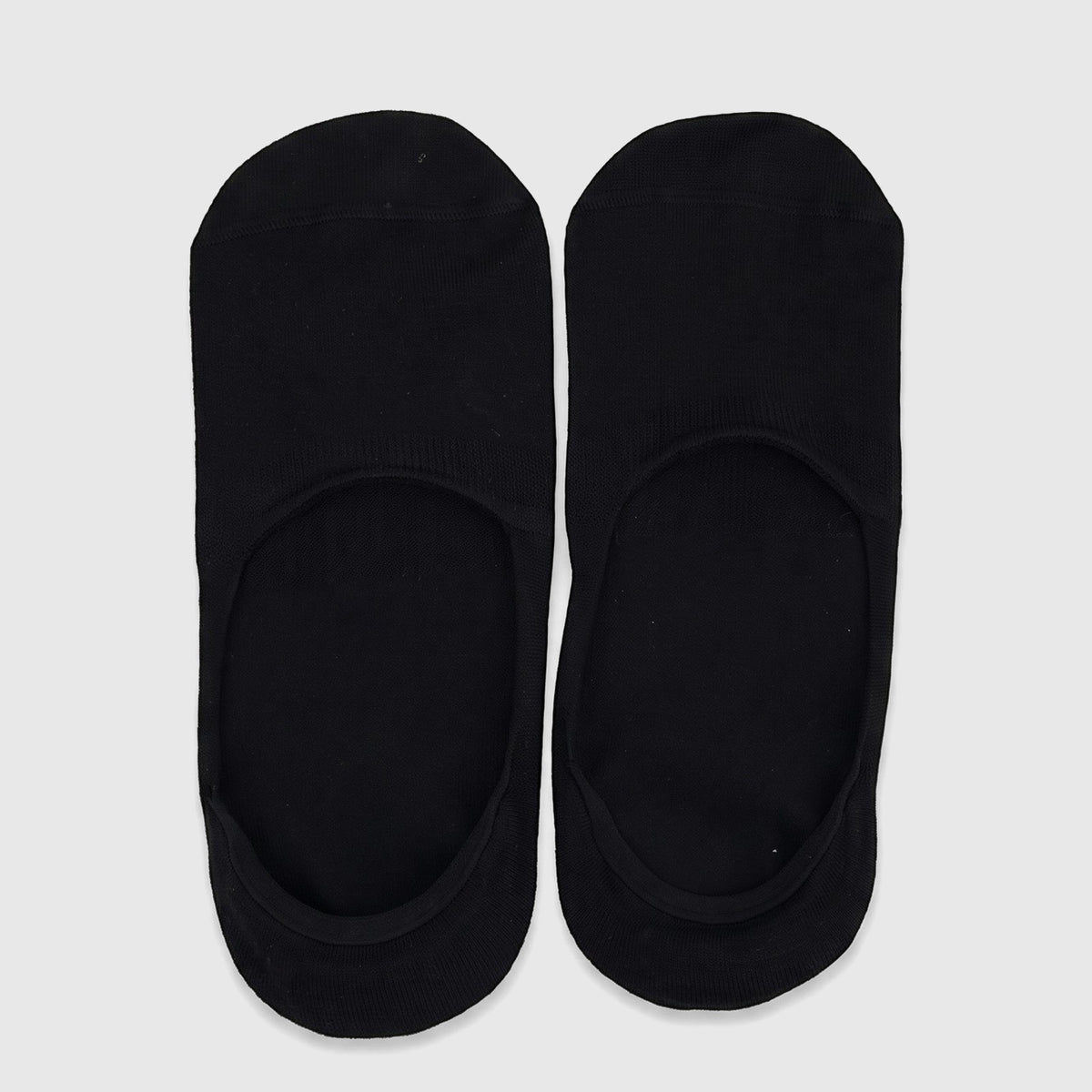 Pair of men's black bamboo invisible socks, laid flat, showcasing the heel and toe sections. Suitable for low-cut shoes.