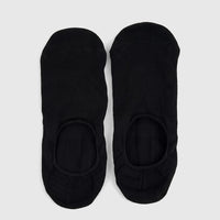 Two black men's bamboo invisible socks, laid flat and side-by-side, showcasing their low-cut design and soft knit texture.