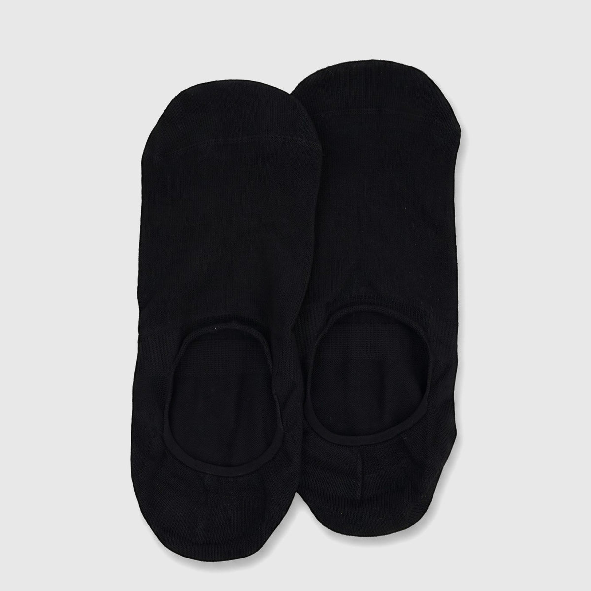 Pair of Men's Black Bamboo Invisible Socks, displayed flat-lay. Essential no-show socks for comfort and discreet wear.