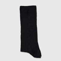 A single men's black bamboo pure cotton sock, sized UK11 to UK14, displayed flat on a light background.