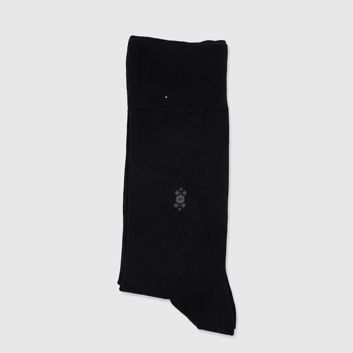 Men's black bamboo socks, Art No.917, displayed as a flat-lay. Features a small patterned motif mid-calf.