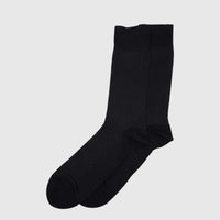 Black men's micro modal socks, featuring a subtle diagonal knit pattern, displayed flat-lay for comfort and style.