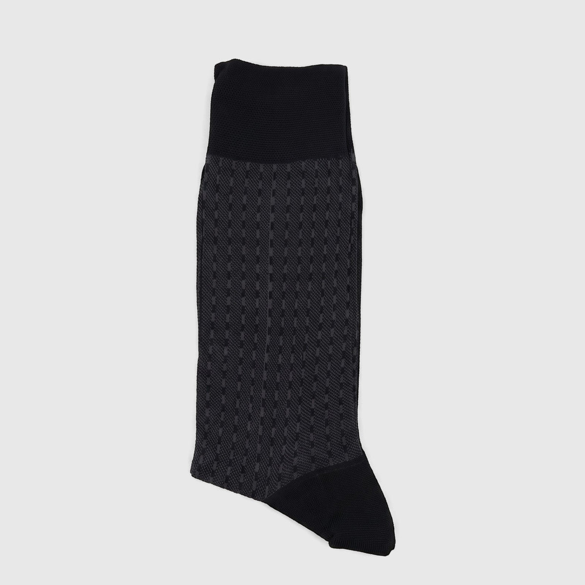Black and grey men's mercerised cotton socks with a subtle patterned texture, laid flat for display.