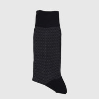 Black and grey men's mercerised cotton socks with a subtle patterned texture, laid flat for display.