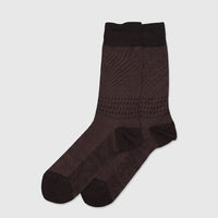 Pair of brown men's modal socks featuring a subtle knit texture and distinctive diamond pattern on the calf, presented flat