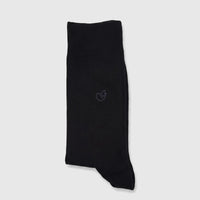 Men's pure cotton black socks, size UK6 to UK11, displayed flat with a subtle grey abstract logo.