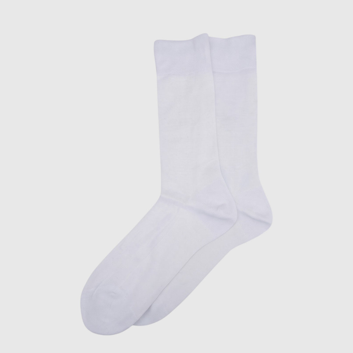 A pair of men's pure cotton white socks, laid flat, showcasing their clean, unpatterned design and soft texture.