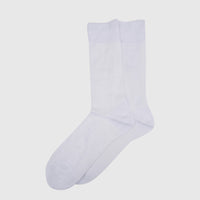A pair of men's pure cotton white socks, laid flat, showcasing their clean, unpatterned design and soft texture.