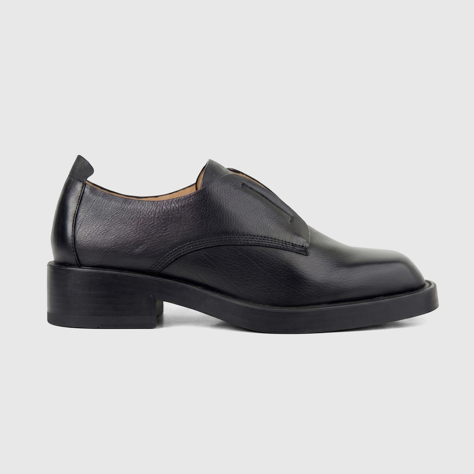 Morbido Ladies black leather lace-up shoe, seen from a side profile view on a white background.