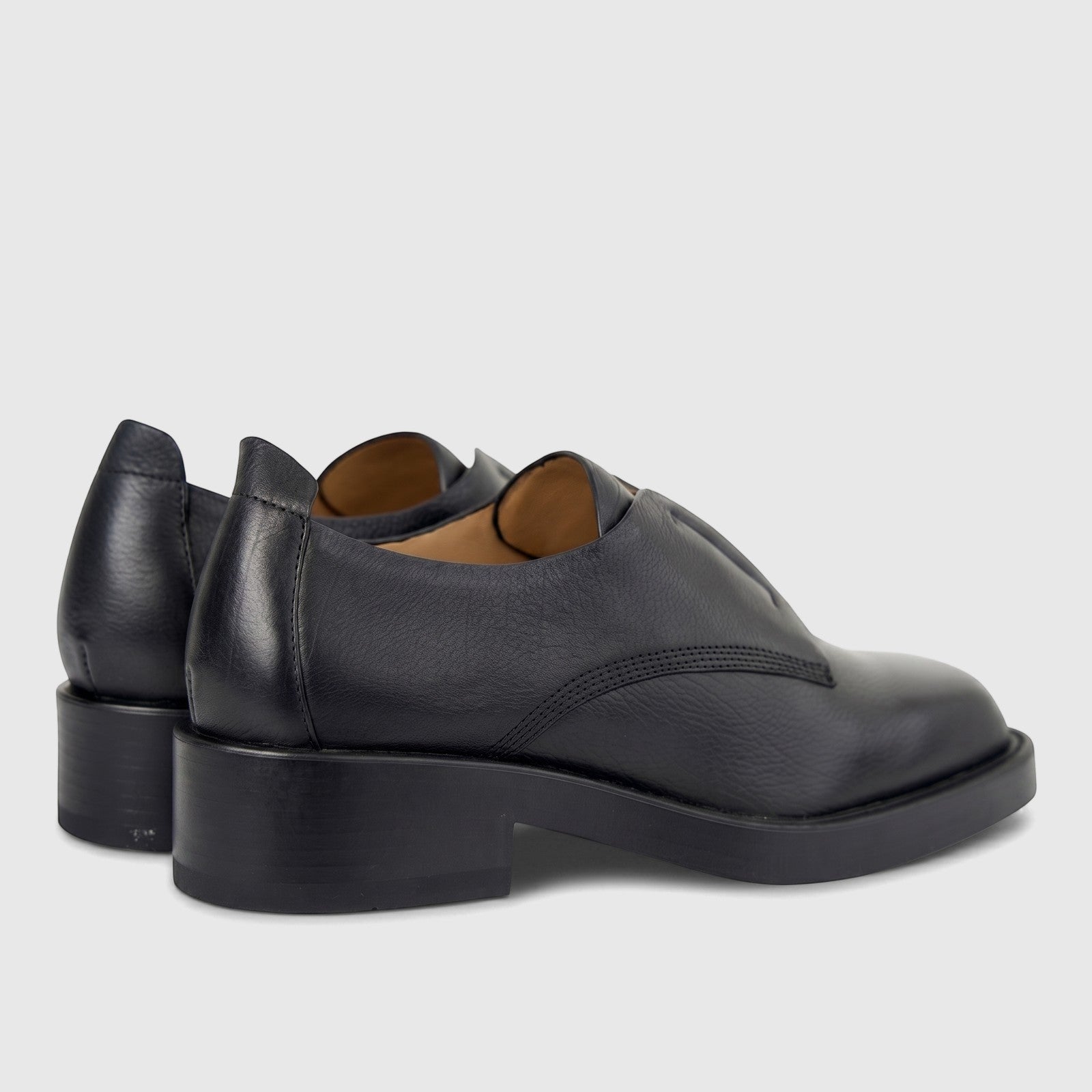 Morbido Ladies' black leather lace-up shoes with chunky soles, shown from a rear-side view on a white background.