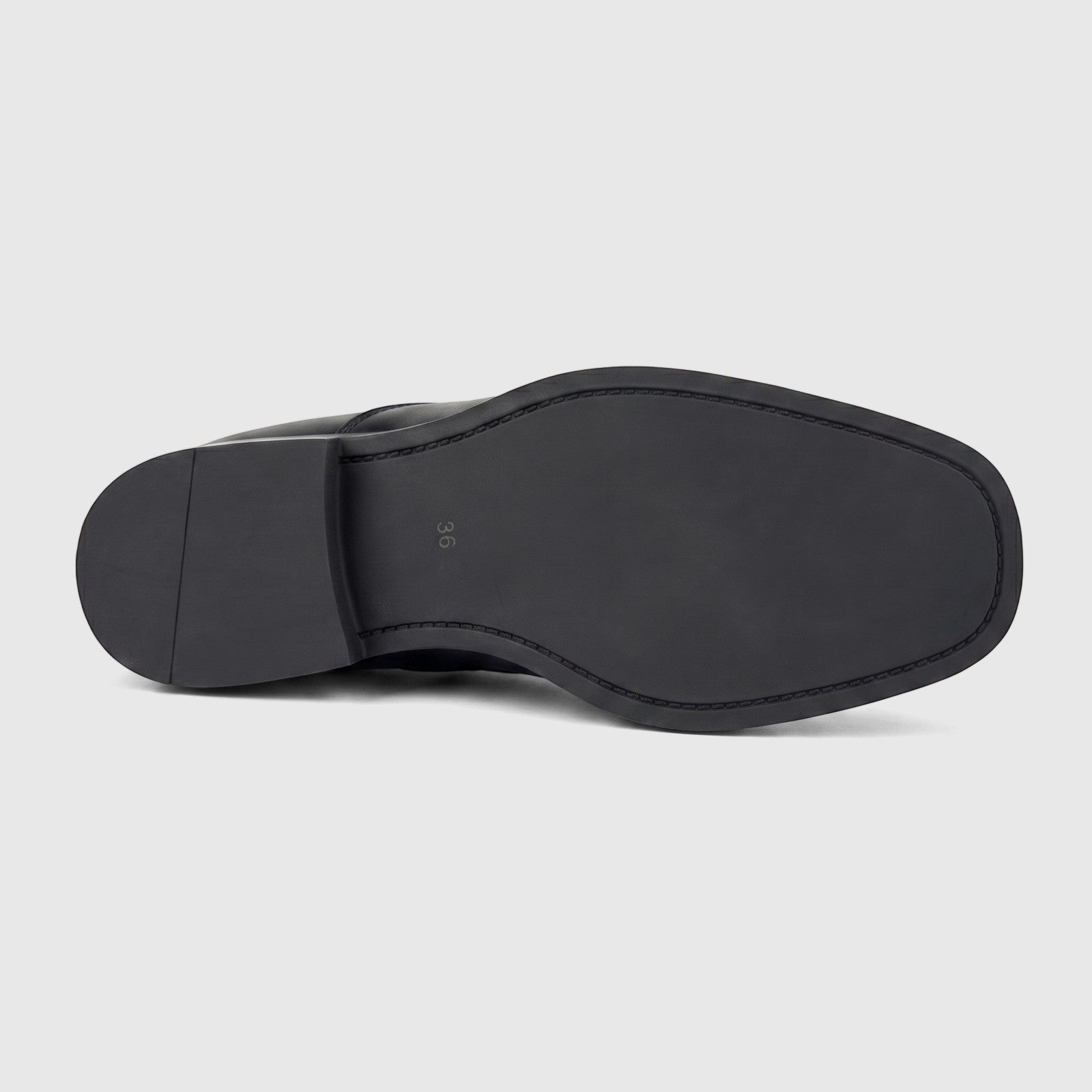Black leather lace-up shoe sole from the Morbido BN2 collection, viewed from the bottom against a white background.