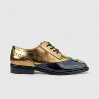 Morbido Ladies Leather Lace Up Shoe Black/Gold PON022