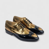 Morbido Ladies Leather Lace Up Shoe Black/Gold PON022