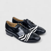 Morbido Ladies Leather Lace Up Shoe Zebra Print Black/White PON023
