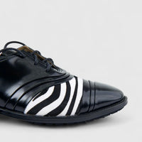 Morbido Ladies Leather Lace Up Shoe Zebra Print Black/White PON023
