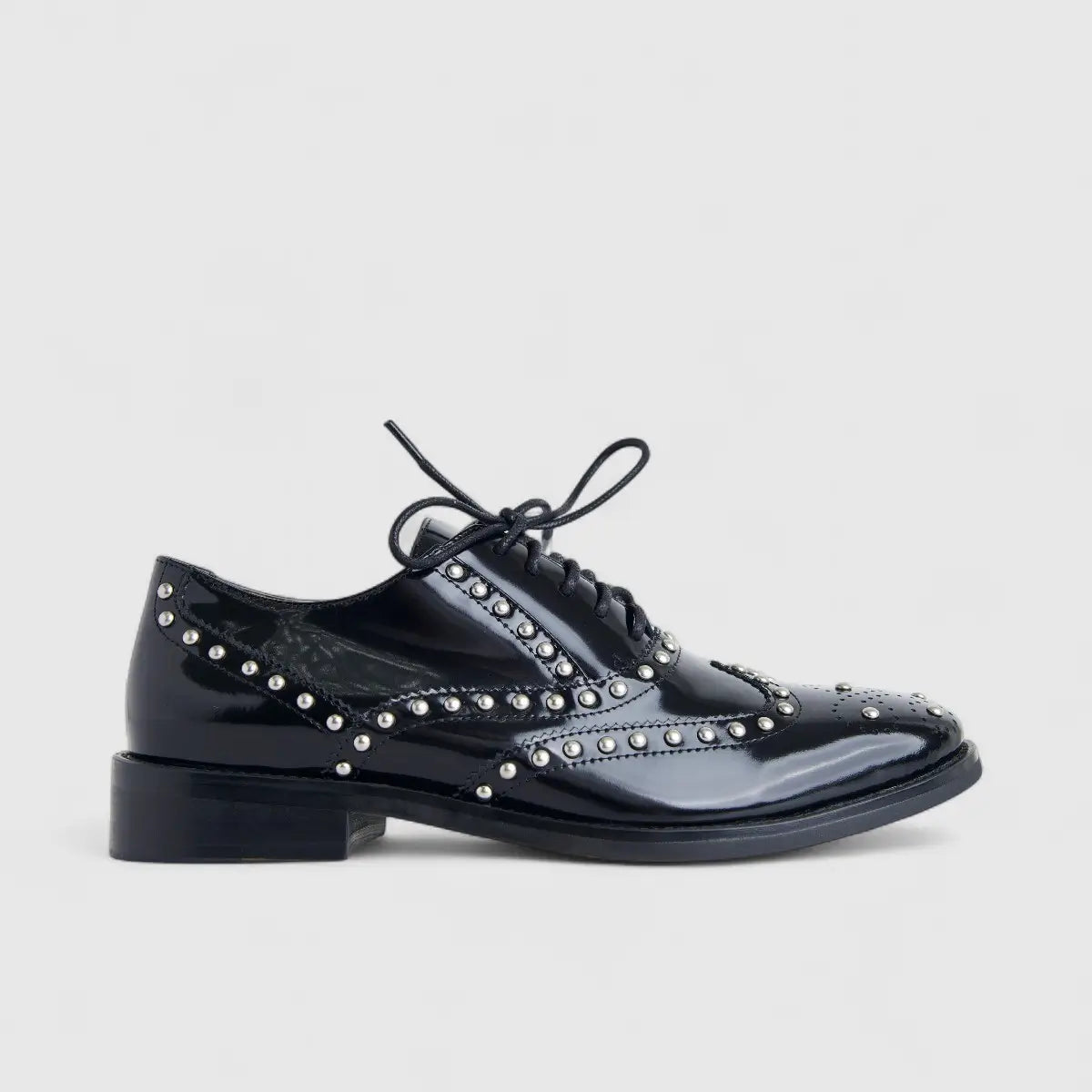 Morbido Ladies Leather Lace Up With Studs Black PON011