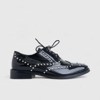 Morbido Ladies Leather Lace Up With Studs Black PON011