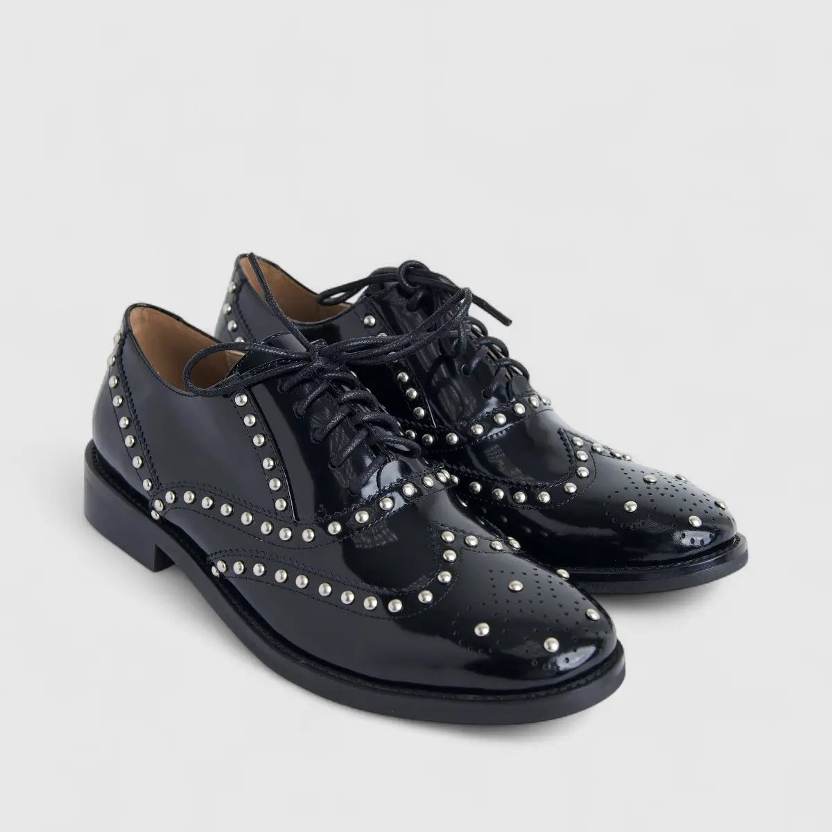 Morbido Ladies Leather Lace Up With Studs Black PON011