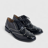 Morbido Ladies Leather Lace Up With Studs Black PON011