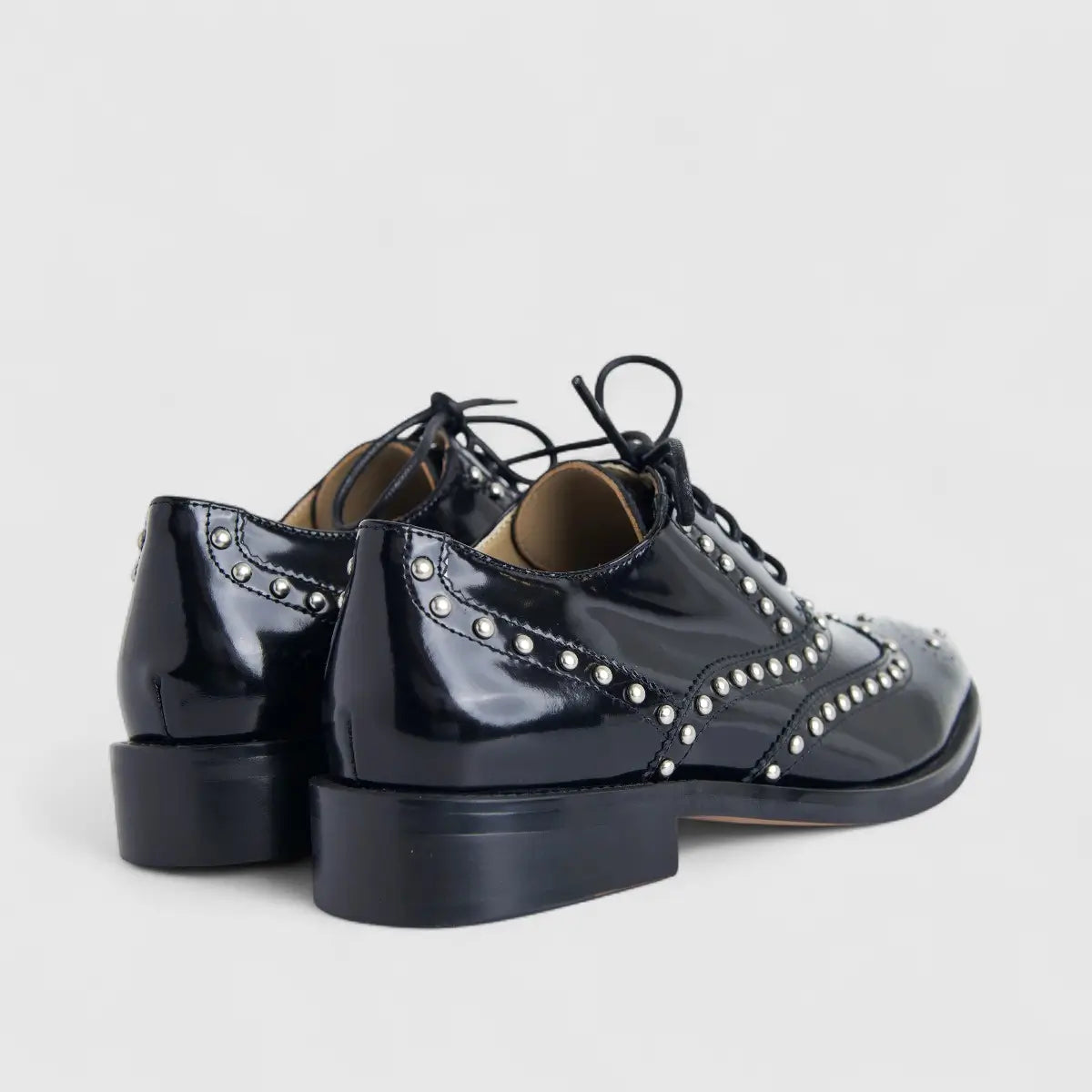 Morbido Ladies Leather Lace Up With Studs Black PON011