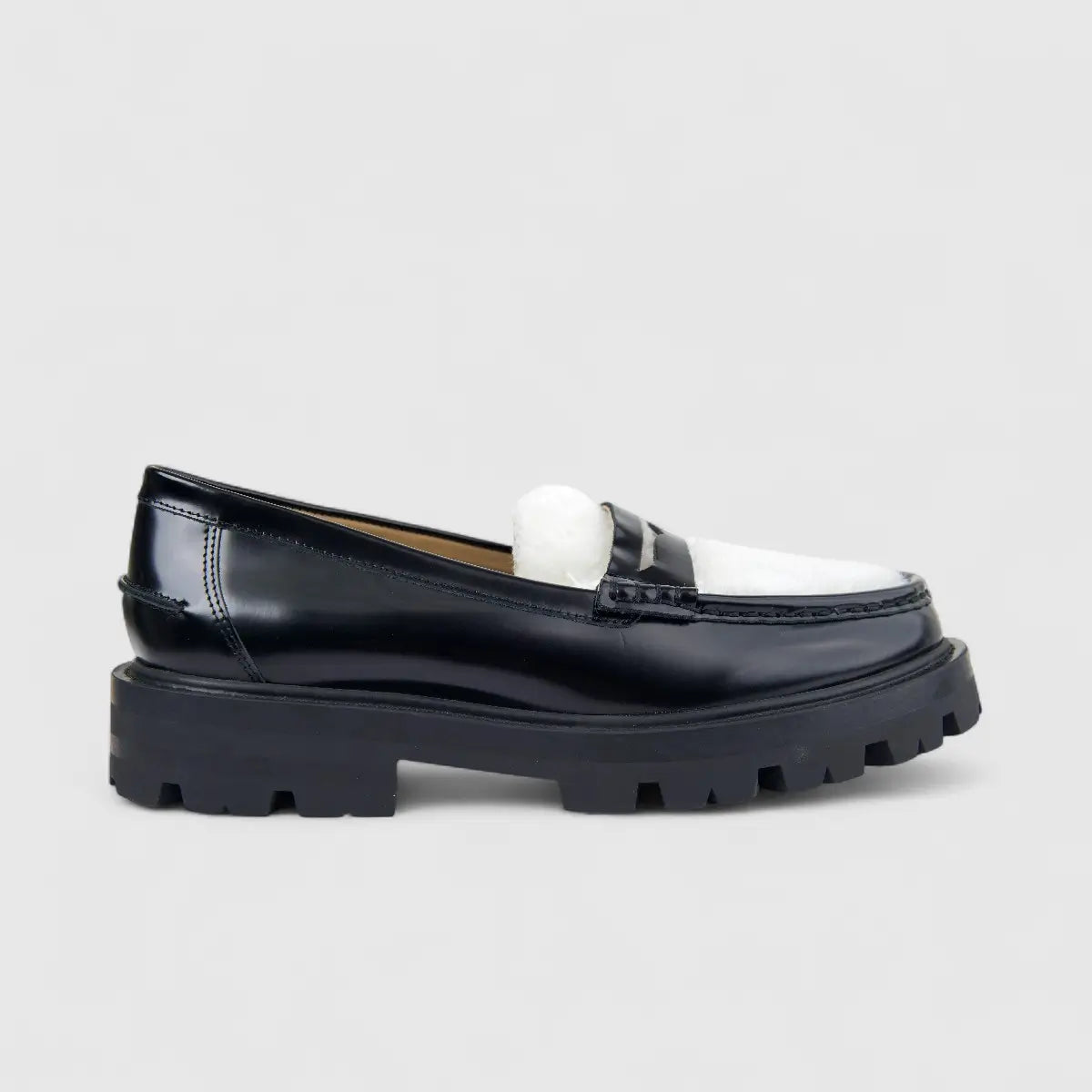 Morbido Ladies Leather Loafer Black/White PON020
