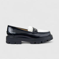 Morbido Ladies Leather Loafer Black/White PON020