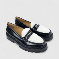 Morbido Ladies Leather Loafer Black/White PON020