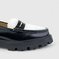 Morbido Ladies Leather Loafer Black/White PON020