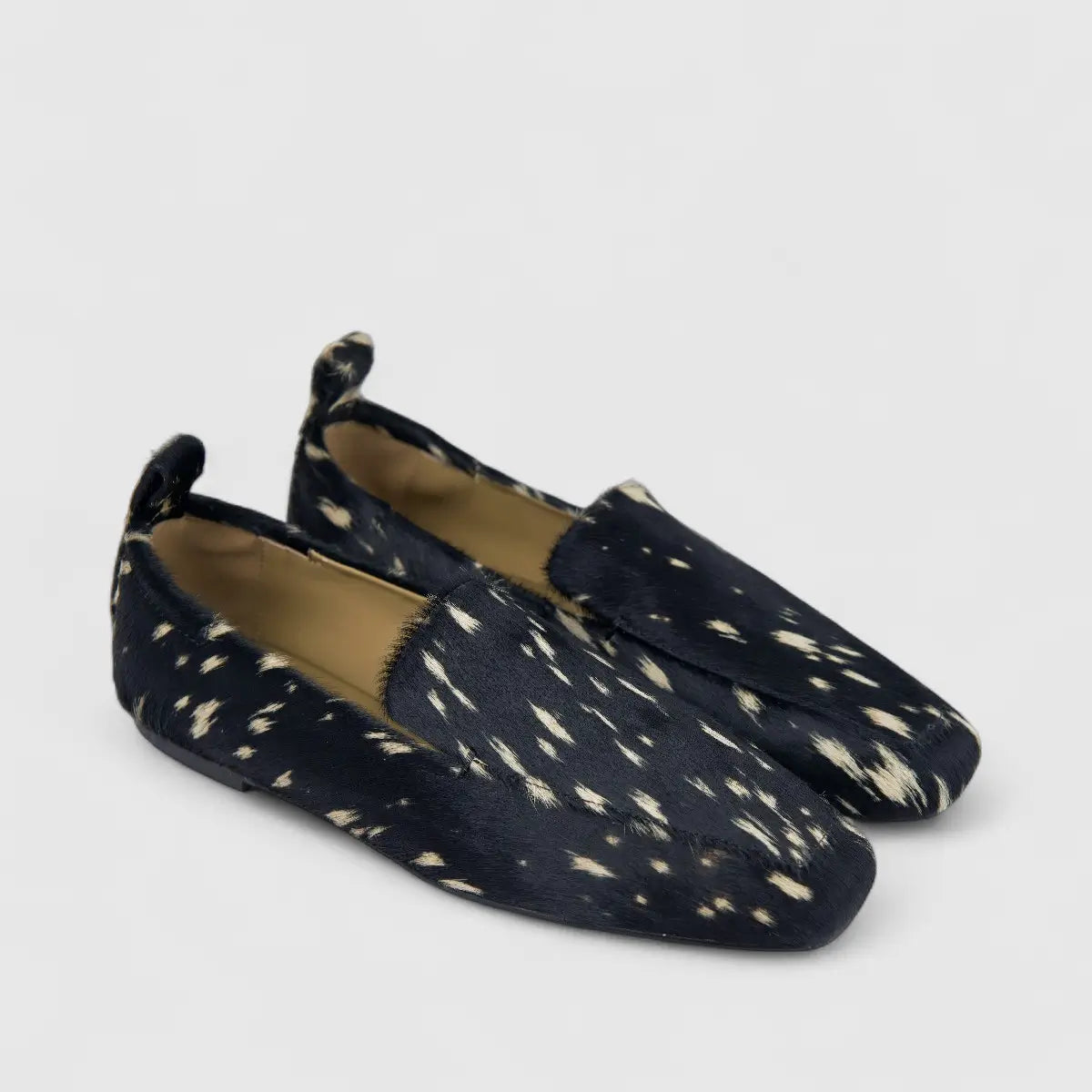 Morbido Ladies Leather Loafer With Horse Hair Black PON026