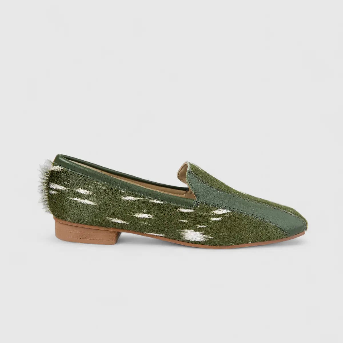 Morbido Ladies Leather Loafer With Horse Hair Green PON025