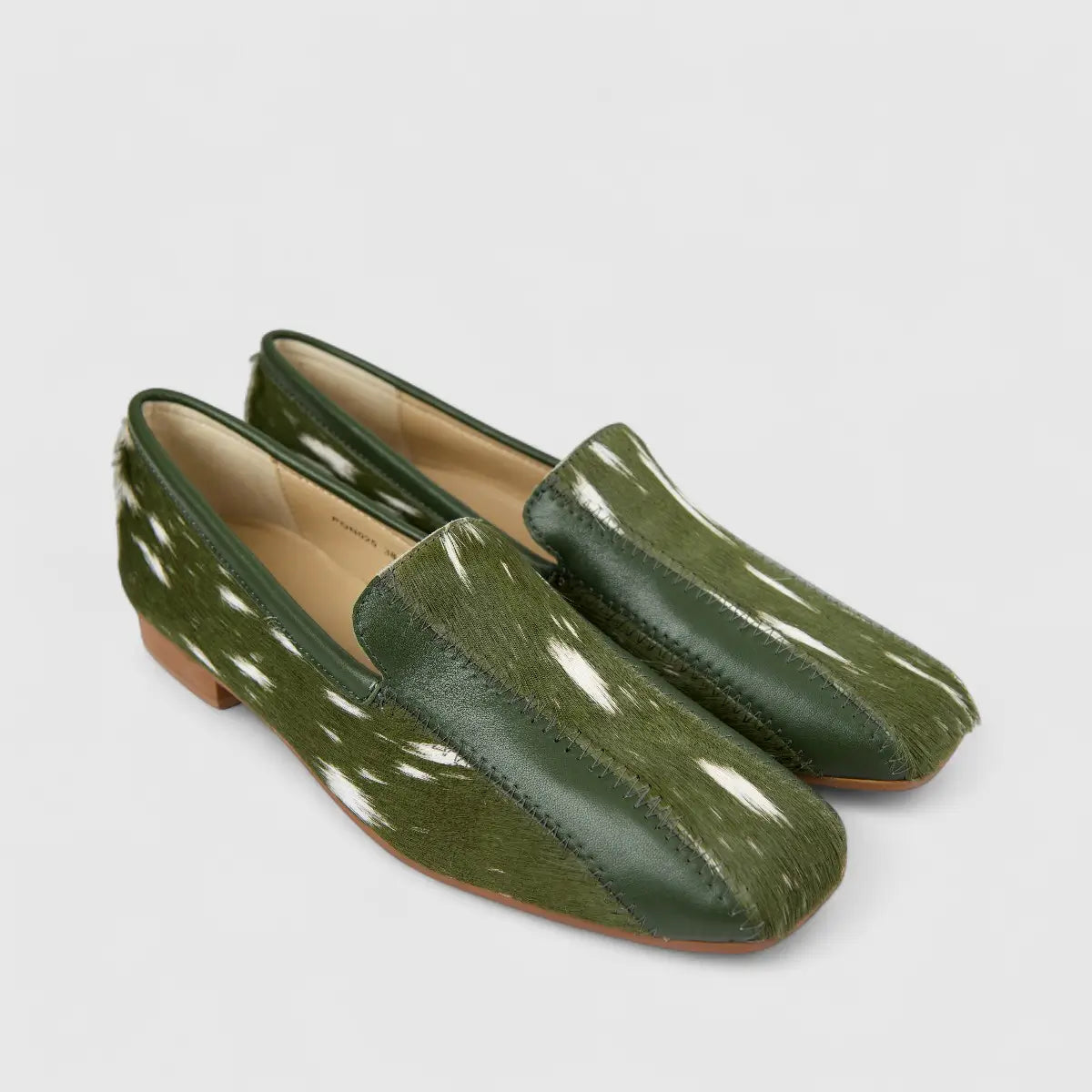 Morbido Ladies Leather Loafer With Horse Hair Green PON025