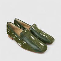Morbido Ladies Leather Loafer With Horse Hair Green PON025