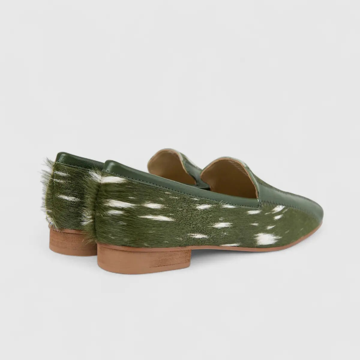 Morbido Ladies Leather Loafer With Horse Hair Green PON025