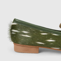 Morbido Ladies Leather Loafer With Horse Hair Green PON025