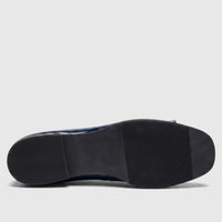 Close-up view of the black ridged sole of a dark blue Morbido Ladies Leather Pump BIL-020, showing size 37.