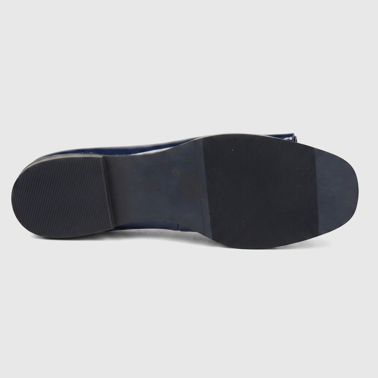 Dark blue Morbido Ladies Leather Pump, size 37, shown from the bottom view highlighting the sole and heel.