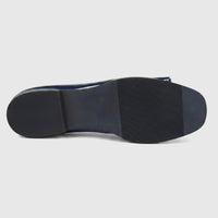 Dark blue Morbido Ladies Leather Pump, size 37, shown from the bottom view highlighting the sole and heel.