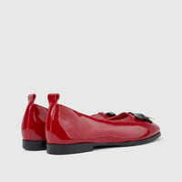 Morbido Ladies Leather Pump BIL-024 in dark red patent leather, flat style with a subtle heel, shown from a rear-side view.