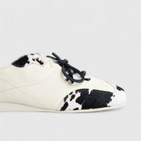 Morbido Ladies Leather Pump White Black Horse Hair PON002